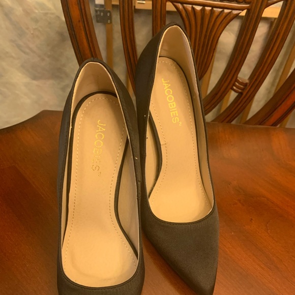 JACOBIES Woman's Pump Heels “DORSA “-  Black Satin  With Christals on heels. - Picture 2 of 15